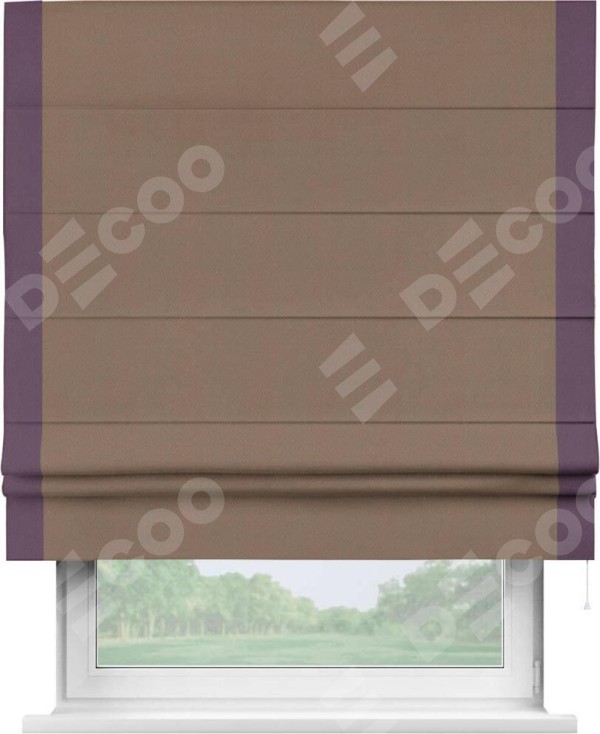 Римская штора «Кортин» с кантом Стрим Дуо, для проема, ткань блэкаут однотонный коричневый