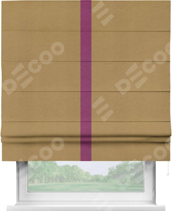 Римская штора «Кортин» с кантом Хайвэй, для проема, ткань вельвет горчица