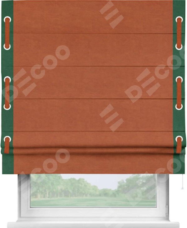 Римская штора «Кортин» с кантом Стрим Дуо (люверсы с пояском), для проема, ткань вельвет терракотовый