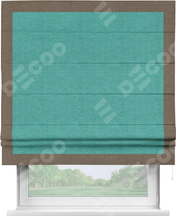 Римская штора «Кортин» с кантом Чесс, для проема, ткань лён изумрудный
