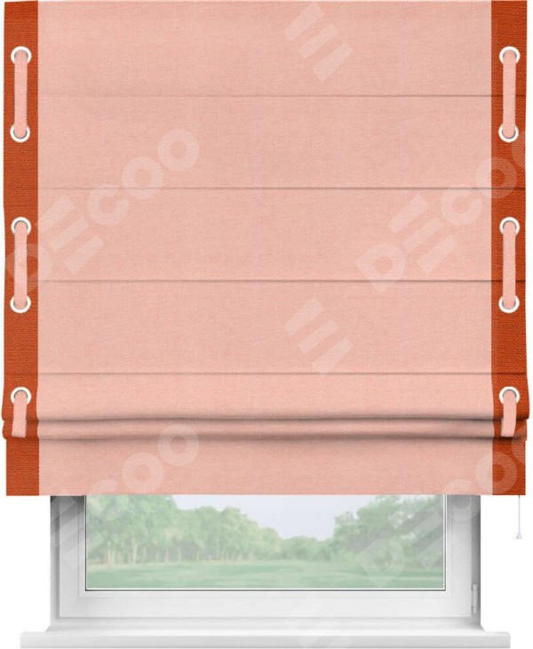 Римская штора «Кортин» с кантом Стрим Дуо (люверсы с пояском), для проема, ткань лён розовый