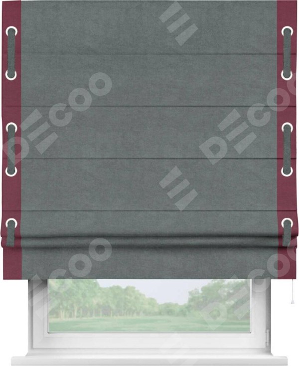 Римская штора «Кортин» с кантом Стрим Дуо (люверсы с пояском), для проема, ткань вельвет серый