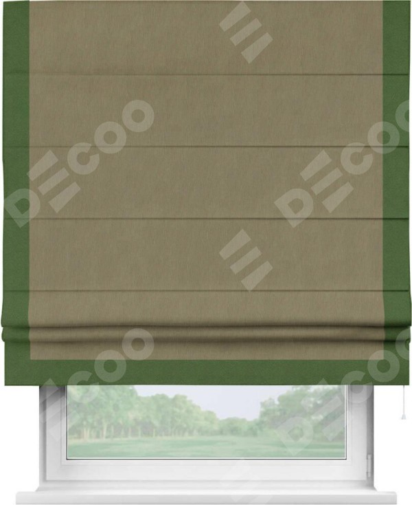 Римская штора «Кортин» с кантом Виктория, для проема, ткань блэкаут однотонный бежево-золотой