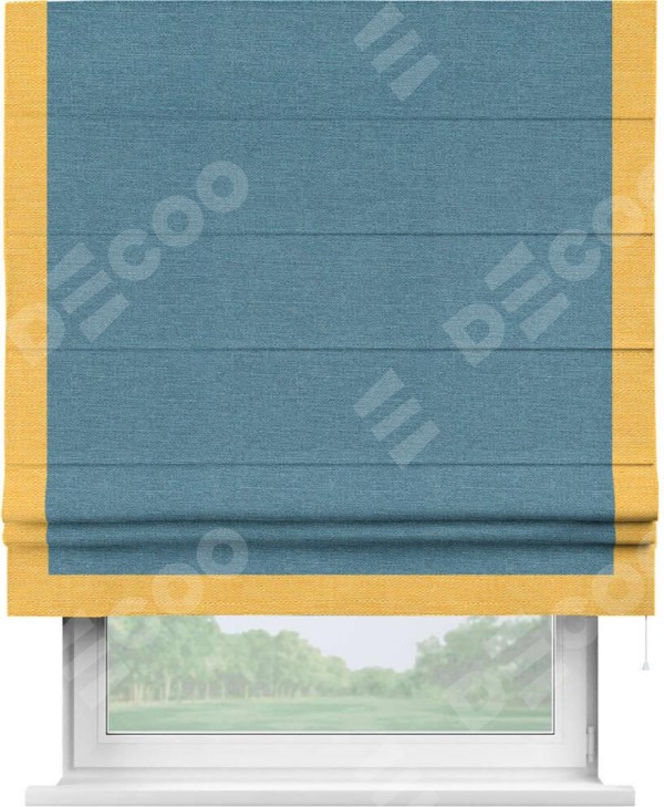 Римская штора «Кортин» с кантом Виктория, для проема, ткань лён голубой