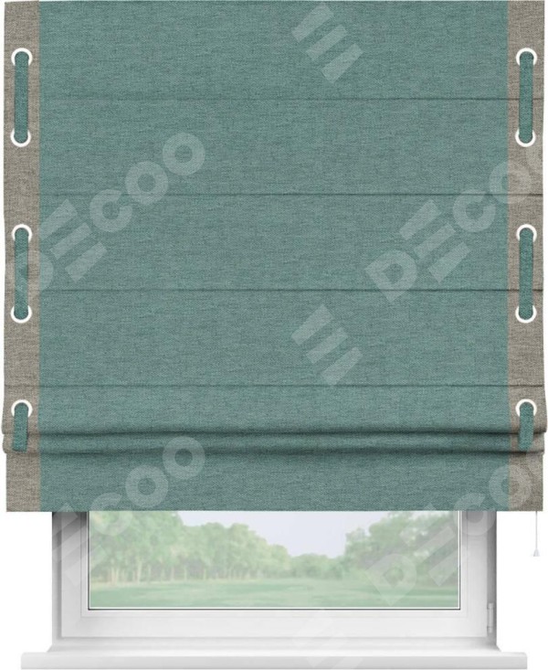 Римская штора «Кортин» с кантом Стрим Дуо (люверсы с пояском), для проема, ткань стиф димаут бирюзовый