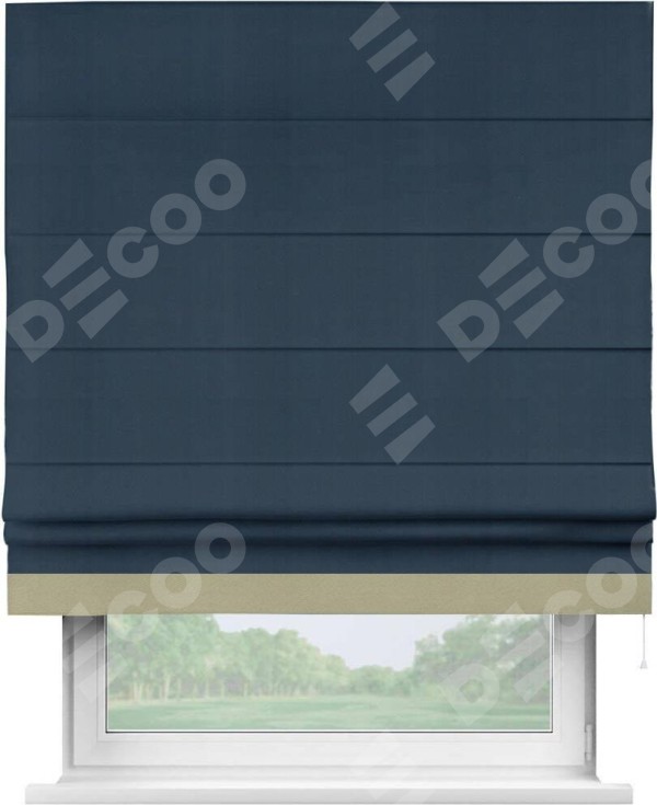 Римская штора «Кортин» с кантом Джестер, для проема, ткань блэкаут однотонный синий