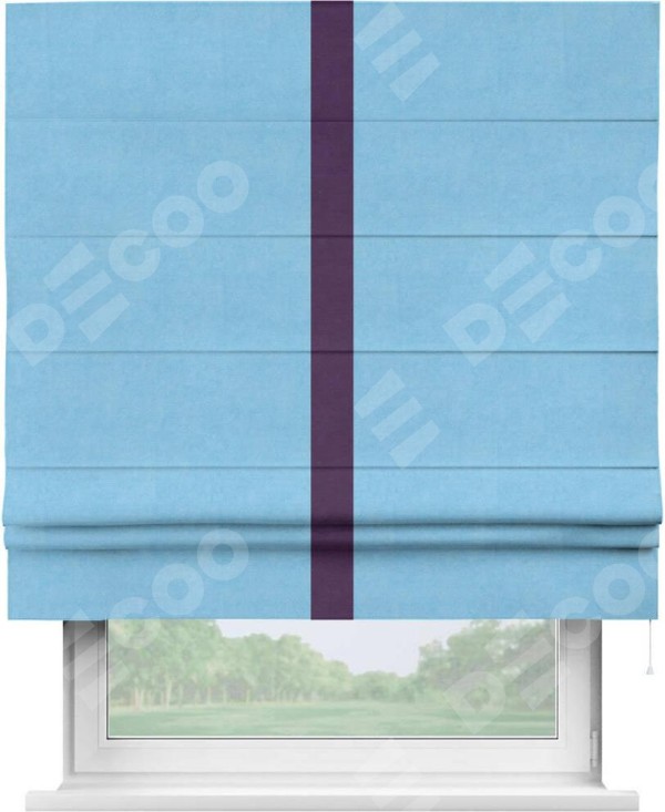 Римская штора «Кортин» с кантом Хайвэй, для проема, ткань вельвет голубой