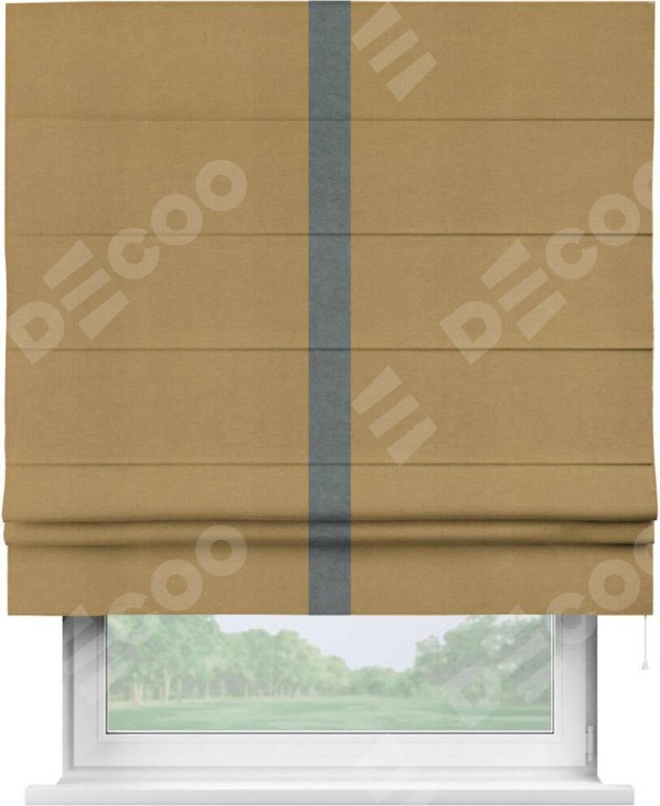 Римская штора «Кортин» с кантом Хайвэй, для проема, ткань вельвет горчица