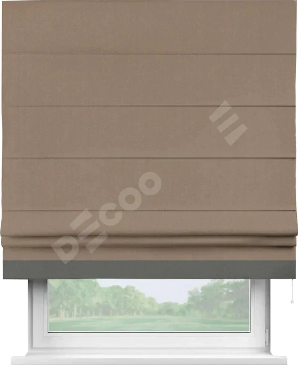 Римская штора «Cortin» для проёма, ткань блэкаут однотонный кофейно-бежевый с кантом Джестер