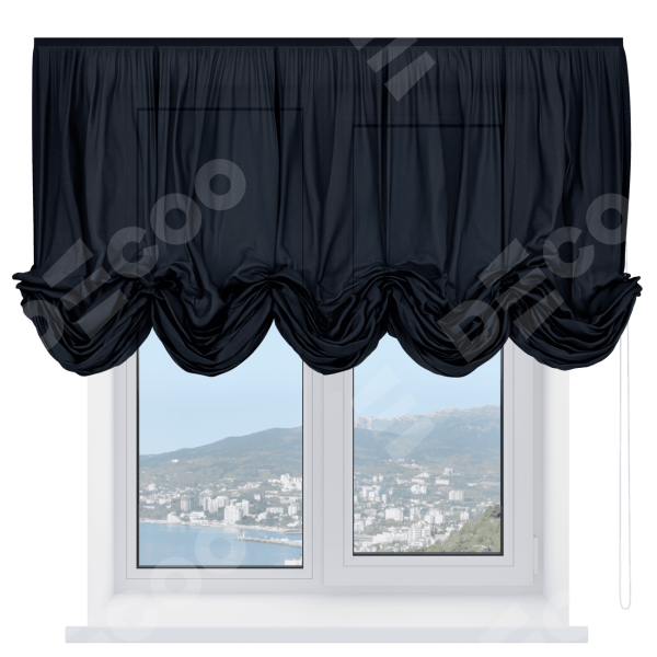 Австрийская штора «Кортин», ткань лён черный