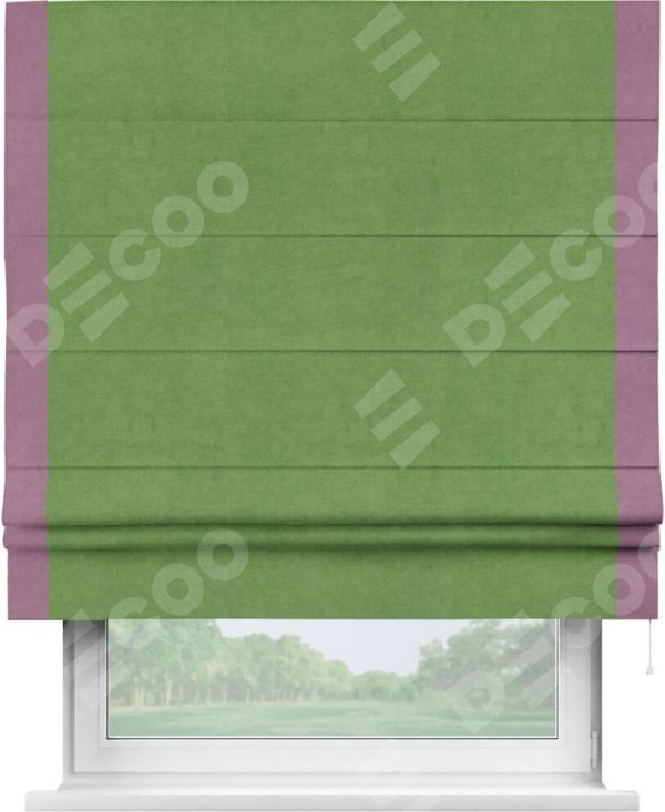 Римская штора «Кортин» с кантом Стрим Дуо, для проема, ткань вельвет салатовый
