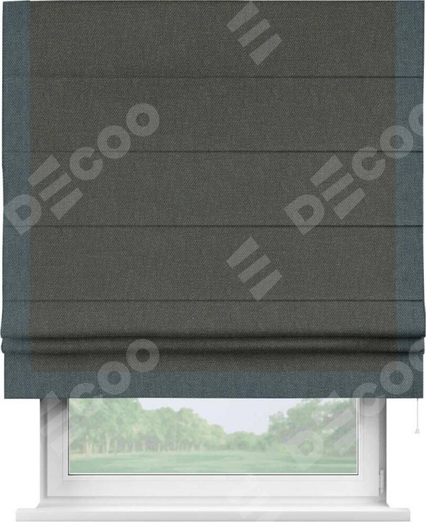 Римская штора «Кортин» с кантом Виктория, для проема, ткань лён димаут, графитово-серый