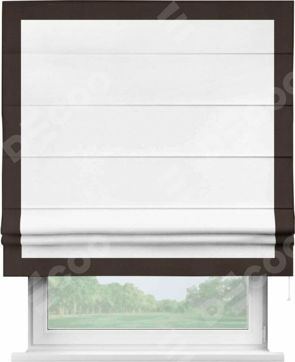 Римская штора «Кортин» с кантом Чесс, для проема, ткань однотонная белоснежная