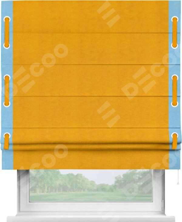 Римская штора «Кортин» с кантом Стрим Дуо (люверсы с пояском), для проема, ткань вельвет желтый