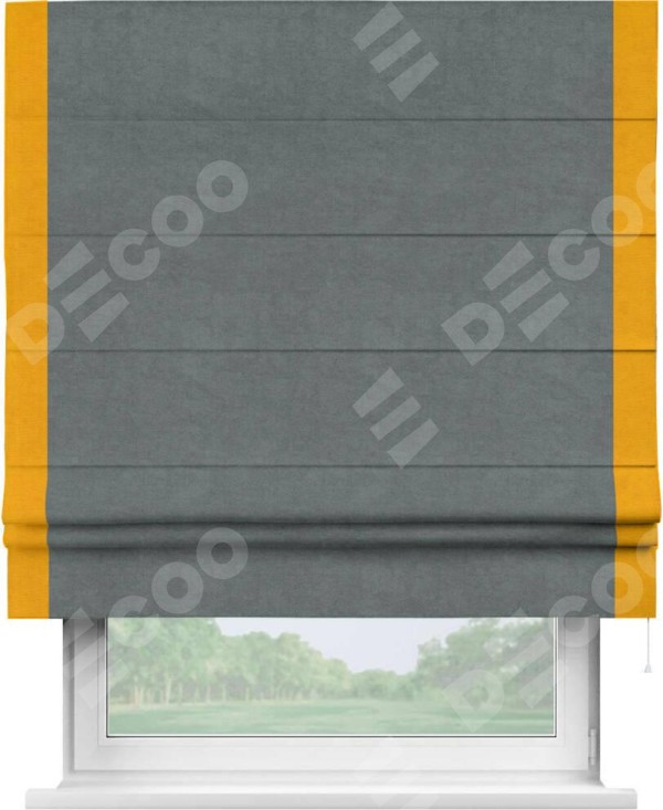 Римская штора «Кортин» с кантом Стрим Дуо, для проема, ткань вельвет серый