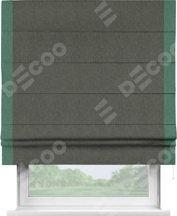 Римская штора «Кортин» с кантом Стрим Дуо, для проема, ткань твид блэкаут, тёмно-серый