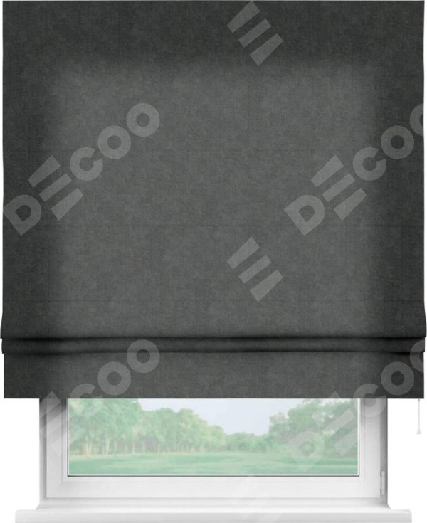 Римская штора «Кортин» для проема, ткань вельвет цвет тёмно-серый