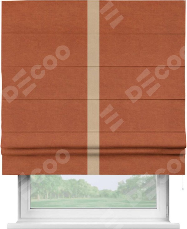 Римская штора «Кортин» с кантом Хайвэй, для проема, ткань вельвет терракотовый