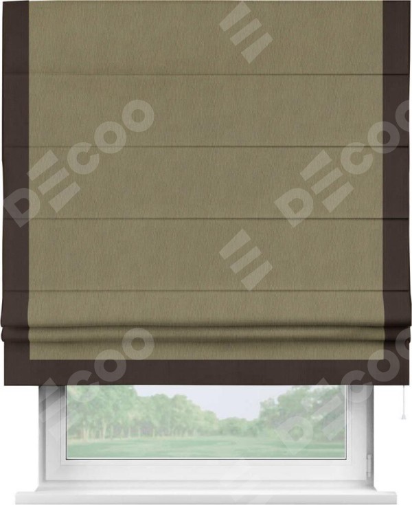 Римская штора «Кортин» с кантом Виктория, для проема, ткань блэкаут однотонный бежево-золотой