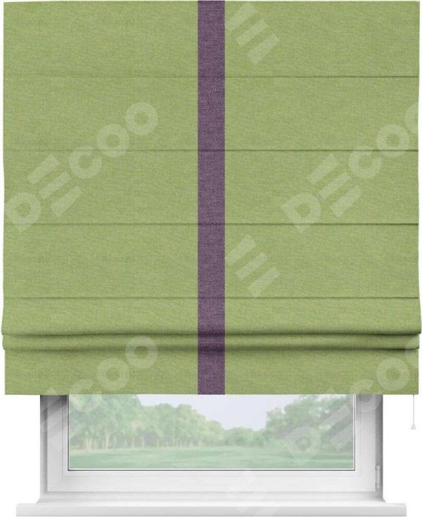 Римская штора «Кортин» с кантом Хайвэй, для проема, ткань лён димаут, салатовый