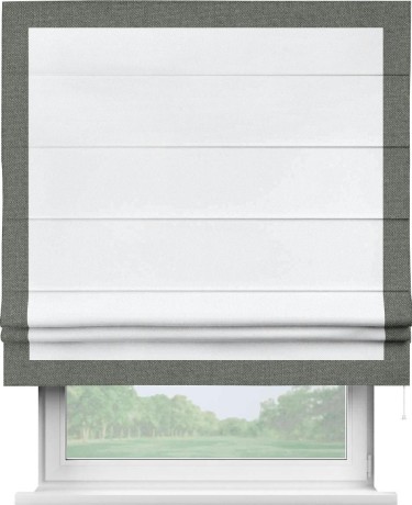 Римская штора «Кортин» для проема, лён димаут белый с кантом Чесс