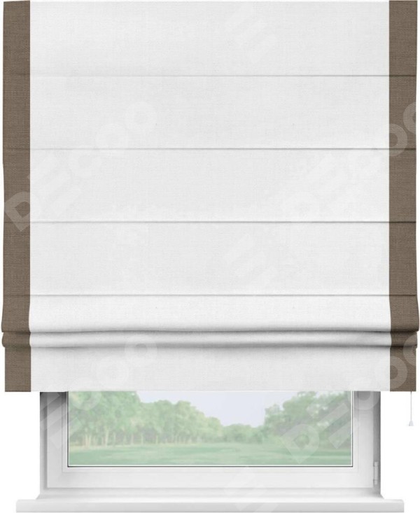 Римская штора «Кортин» с кантом Стрим Дуо, для проема, ткань лён белый, ширина 40-60 см