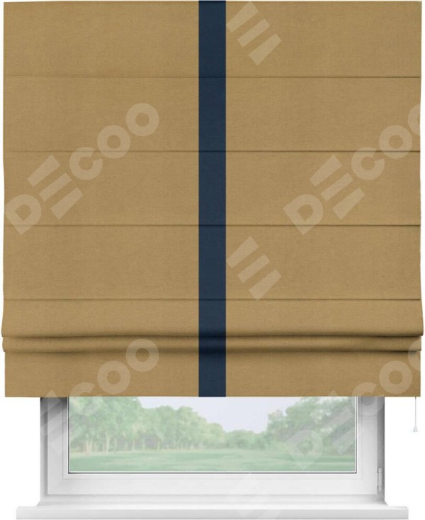 Римская штора «Кортин» с кантом Хайвэй, для проема, ткань вельвет горчица