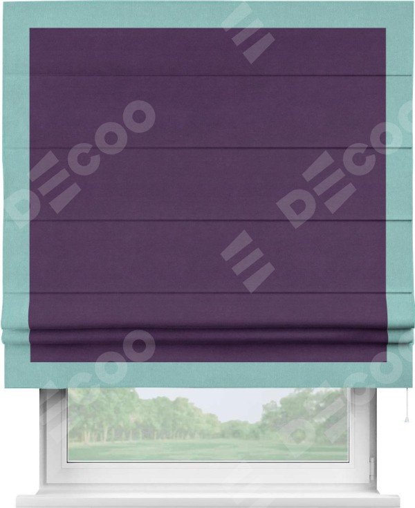 Римская штора «Кортин» с кантом Чесс, для проема, ткань вельвет темно-фиолетовый