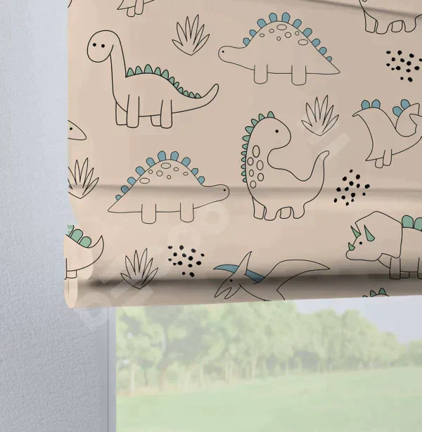 Римская штора «Кортин» на петлях «Динозаврики»