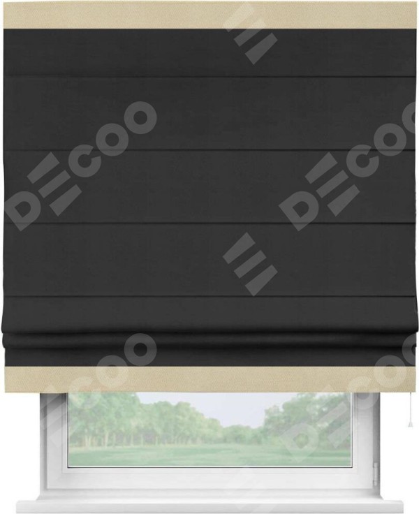 Римская штора «Кортин» с кантом Горизонт, для проема, ткань блэкаут однотонный черный