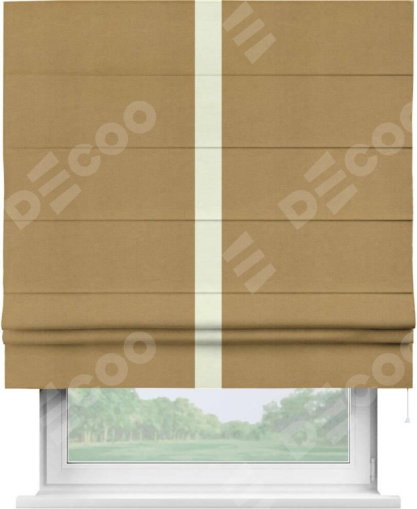 Римская штора «Кортин» с кантом Хайвэй, для проема, ткань вельвет горчица