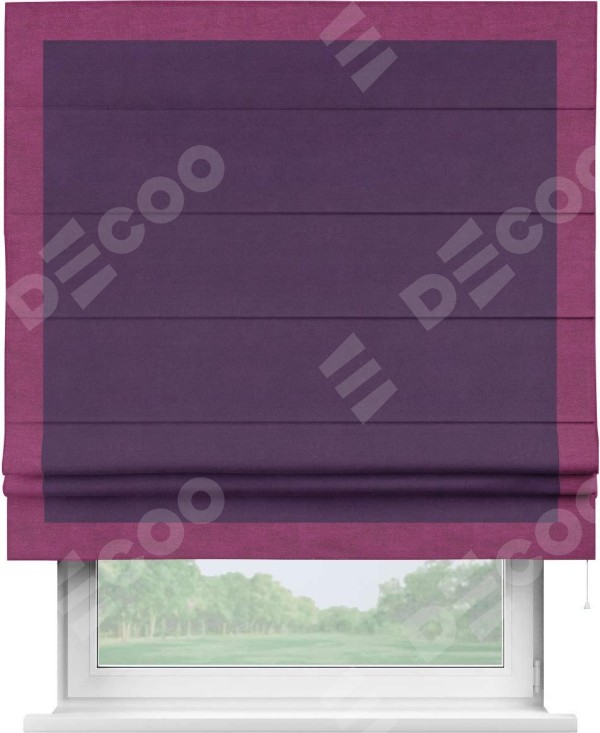 Римская штора «Кортин» с кантом Чесс, для проема, ткань вельвет темно-фиолетовый