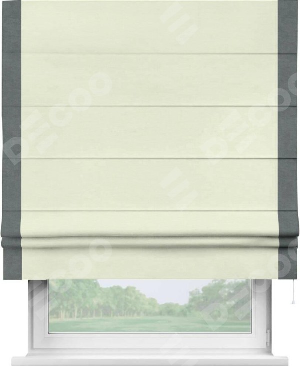 Римская штора «Кортин» с кантом Стрим Дуо, для проема, ткань вельвет молочный