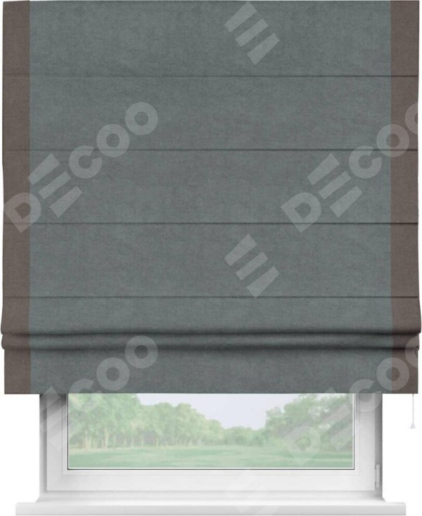 Римская штора «Кортин» с кантом Стрим Дуо, для проема, ткань вельвет серый