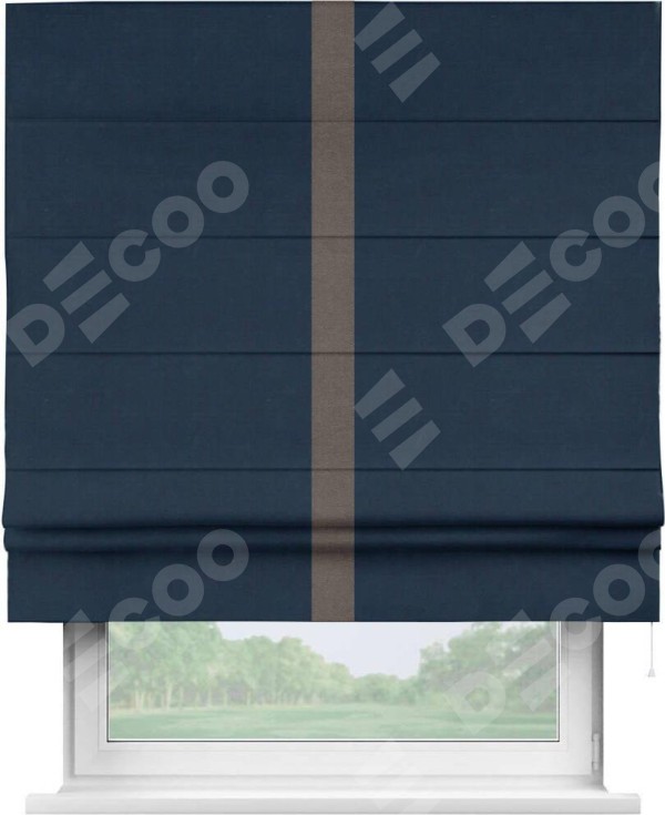 Римская штора «Кортин» с кантом Хайвэй, для проема, ткань вельвет темно-синий