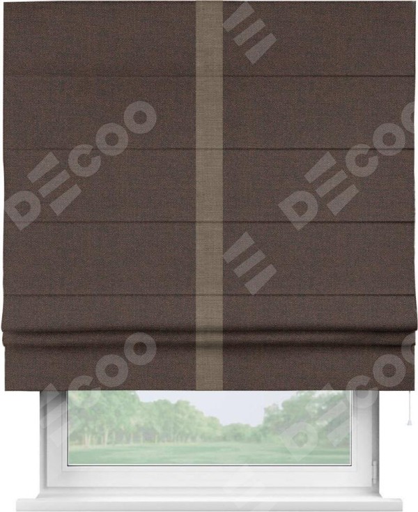 Римская штора «Кортин» с кантом Хайвэй, для проема, ткань лён коричневый