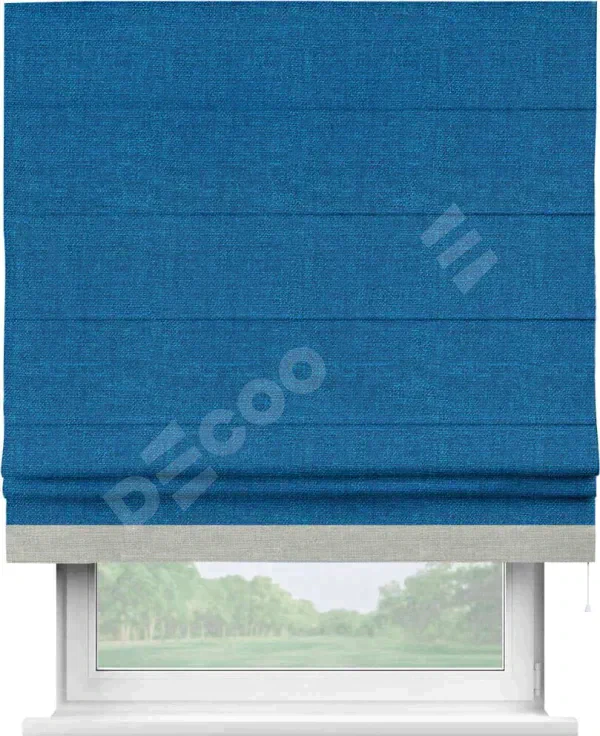 Римская штора «Кортин» с кантом Джестер, для проема, ткань лён синий