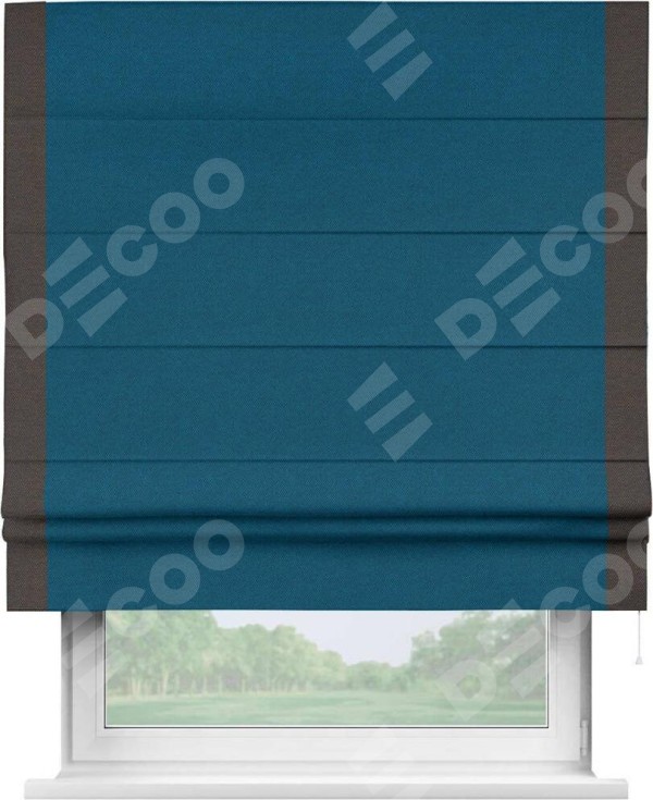 Римская штора «Кортин» с кантом Стрим Дуо, для проема, ткань лён димаут, синий