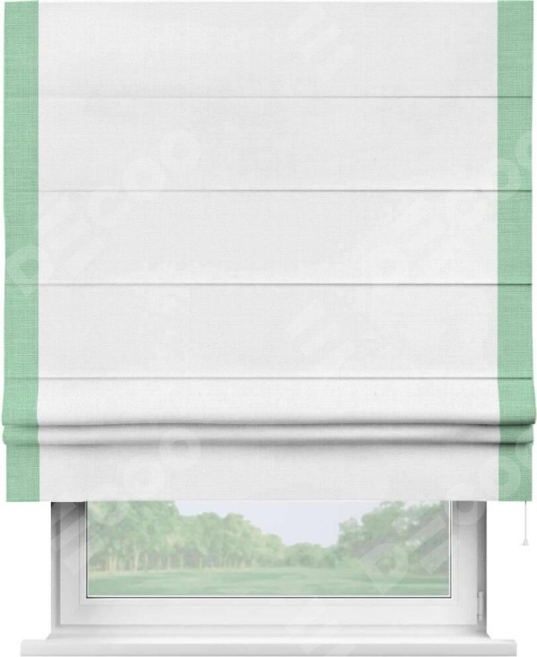 Римская штора «Кортин» с кантом Стрим Дуо, для проема, ткань лён белый, ширина 40-60 см