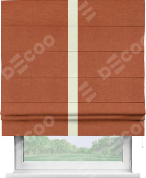 Римская штора «Кортин» с кантом Хайвэй, для проема, ткань вельвет терракотовый