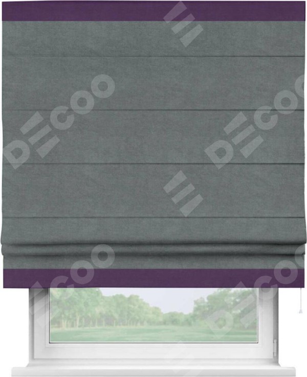 Римская штора «Кортин» с кантом Горизонт, для проема, ткань вельвет серый