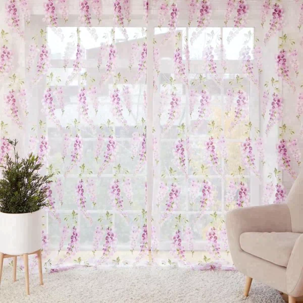 Тюль Этель «Виноградная лоза» (лиловый) б/ утяжелителя, ширина 140 см, высота 250 см