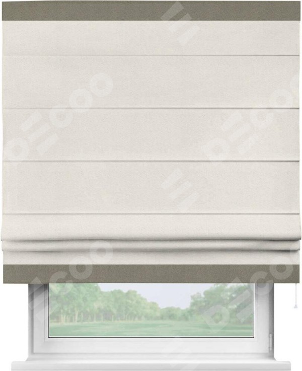 Римская штора «Кортин» с кантом Горизонт, для проема, ткань блэкаут с блеском светло-серый
