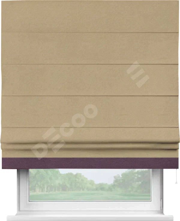 Римская штора «Кортин» с кантом Джестер, для проема, ткань лён димаут, тёмно-бежевый