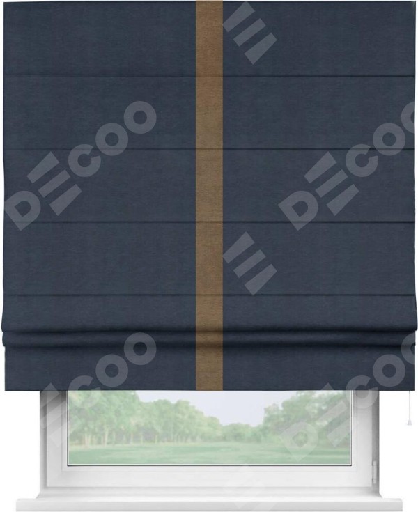 Римская штора «Кортин» с кантом Хайвэй, для проема, ткань софт однотонный тёмно-синий