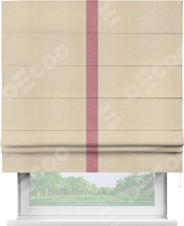 Римская штора «Кортин» с кантом Хайвэй, для проема, ткань софт однотонный бежевый лайт