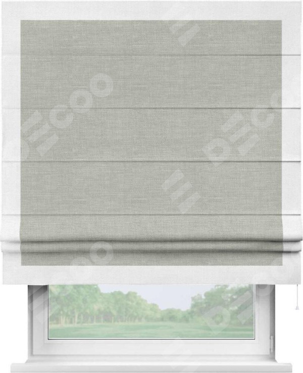Римская штора «Кортин» с кантом Чесс, для проема, ткань лён серый