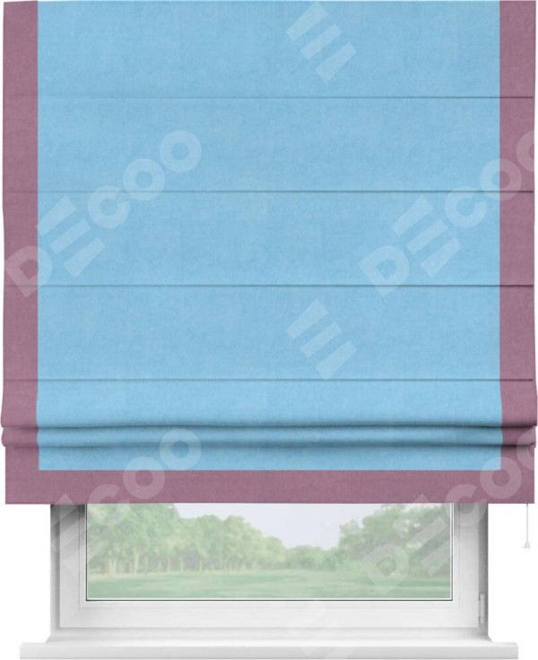 Римская штора «Кортин» с кантом Виктория, для проема, ткань вельвет голубой