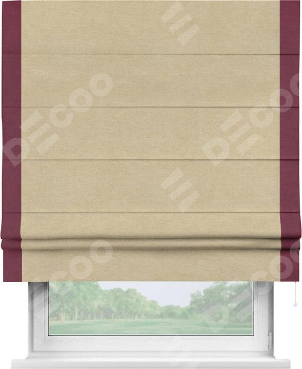 Римская штора «Кортин» с кантом Стрим Дуо, для проема, ткань вельвет бежевый