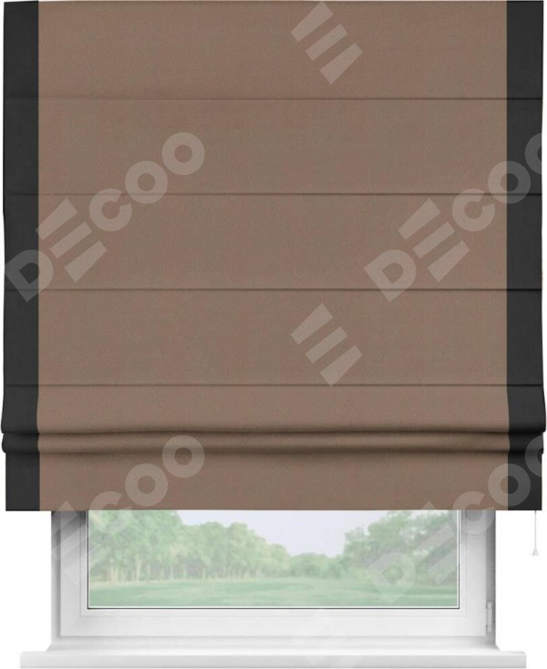 Римская штора «Кортин» с кантом Стрим Дуо, для проема, ткань блэкаут однотонный коричневый